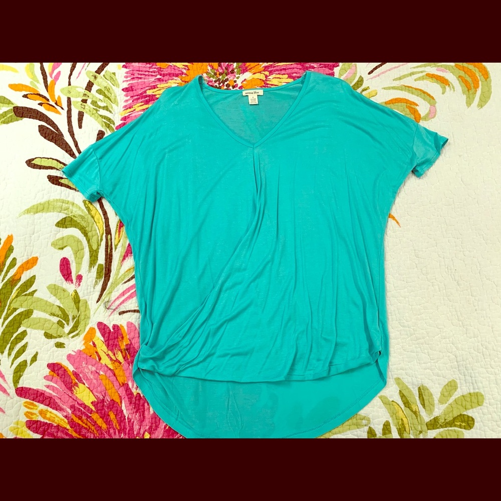 Teal blousy front wrap shirt